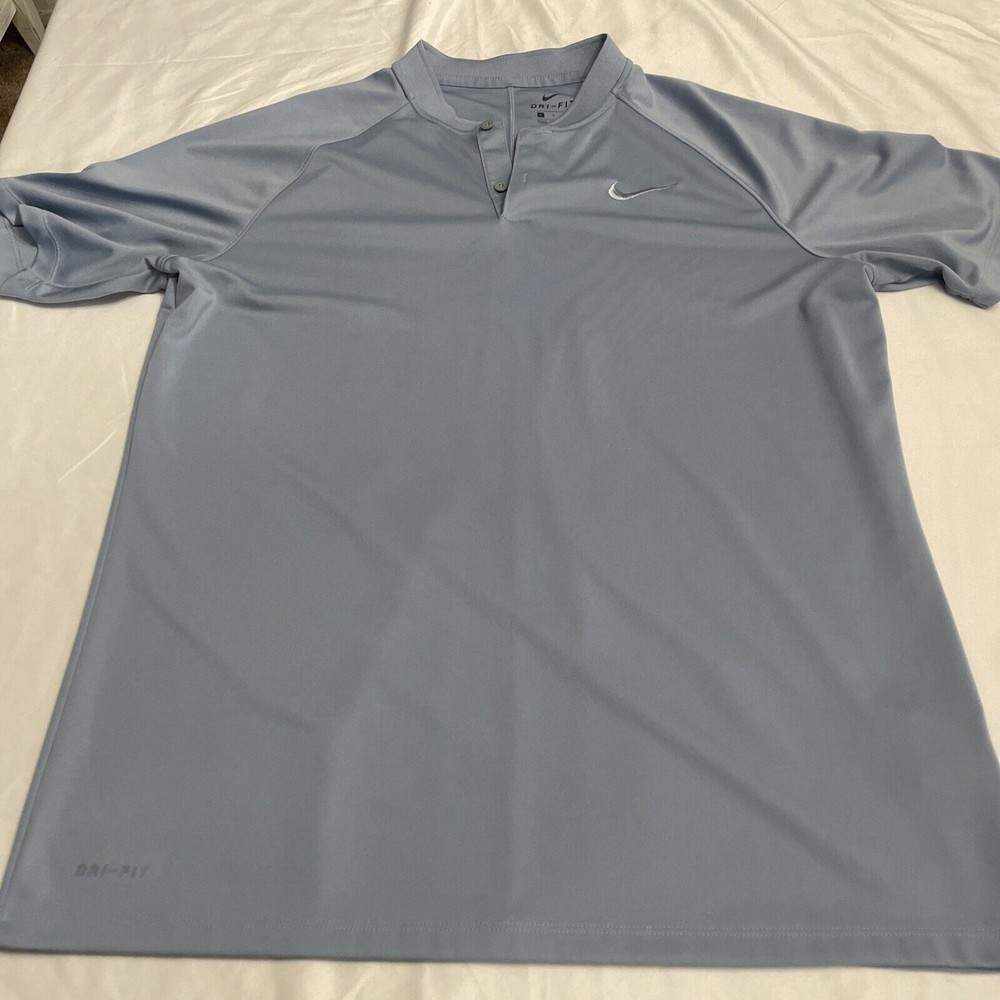 Nike Drifit Size Large Baby Blue Shirt Sleeve Button Short Sleeve Active Top